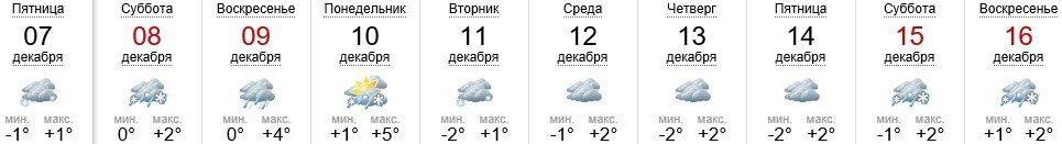 Погода в Ужгороде на 7-16.12.2018