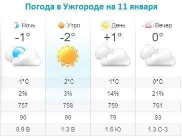 Прогноз погоды в Ужгороде на 11 января 2020