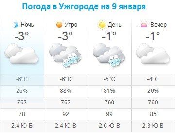 Прогноз погоды в Ужгороде на 9 января 2020