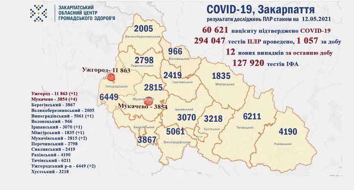 В Закарпатье за сутки от коронавируса умерли 5 человек: Данные в Ужгороде на 12 мая