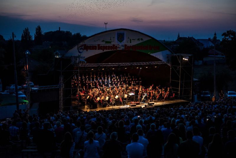 The Hungarian State Opera performing in Berehove, Ukraine. The audience stood mute during the Ukrainian national anthem and then burst into boisterous song for the anthem of Hungary