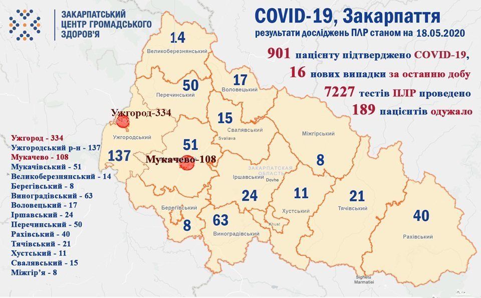 Коронавирус в Закарпатье: 901 человек заражен, из них 201 - медработники
