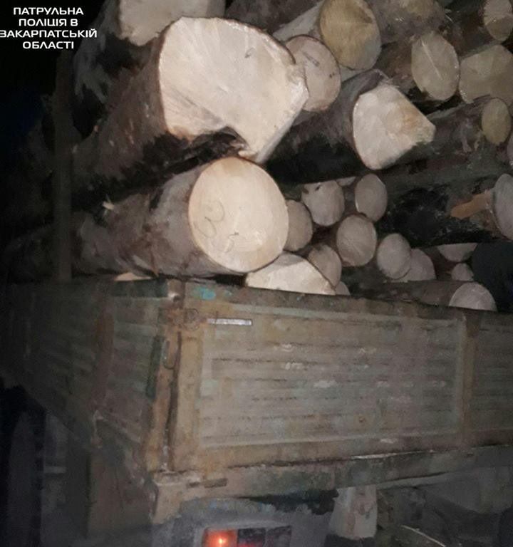 Поліція Закарпаття зупинила вантажівку з деревиною без чіпів