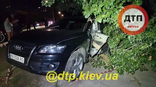 В Киеве судья на люксовом кроссовере протаранила дерево и едва не поубивала людей