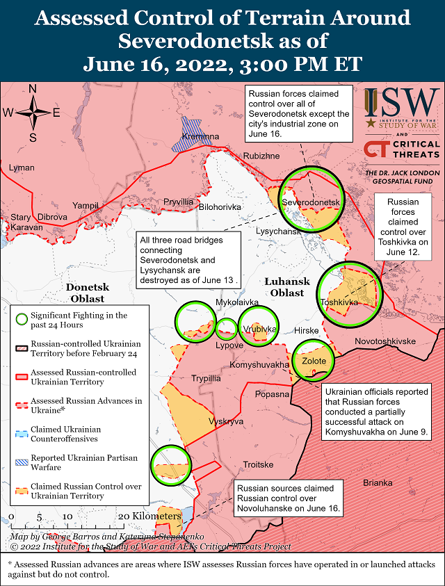 Актуальные карты боевых действий на 17 июня в Украине от Института по изучению войны (США)
