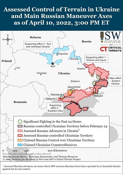 Американский Институт изучения войны опубликовал новую карту боевых действий в Украине.
