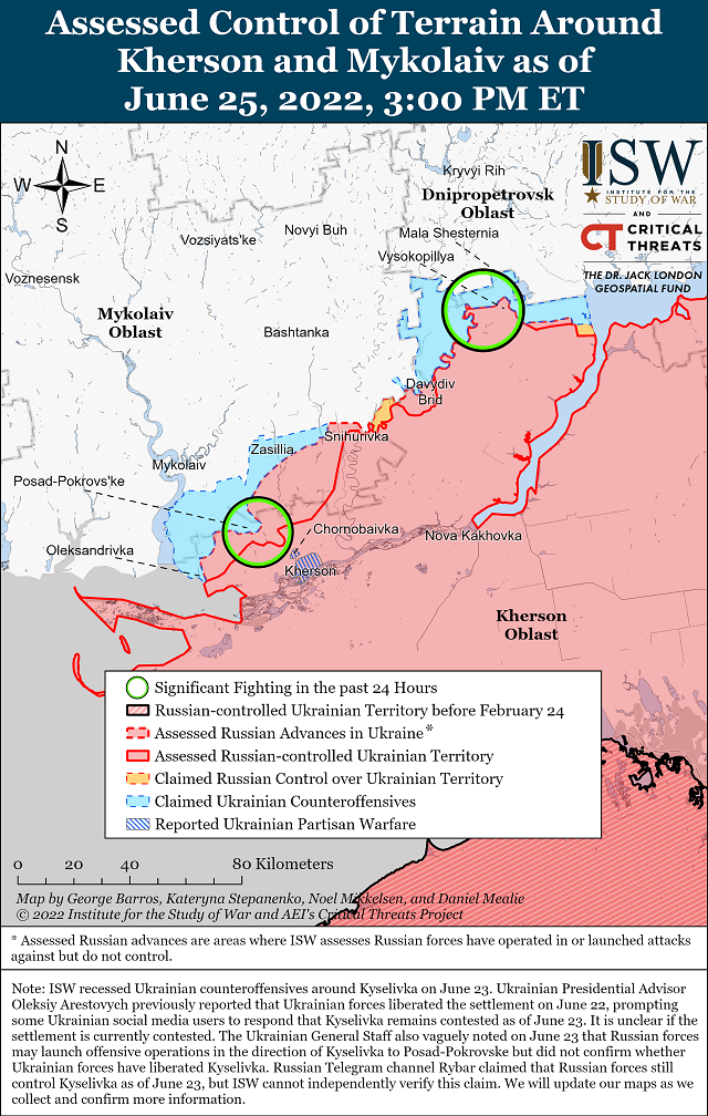 Американский Институт изучения войны опубликовал новые карты боевых действий в Украине на 26 июня