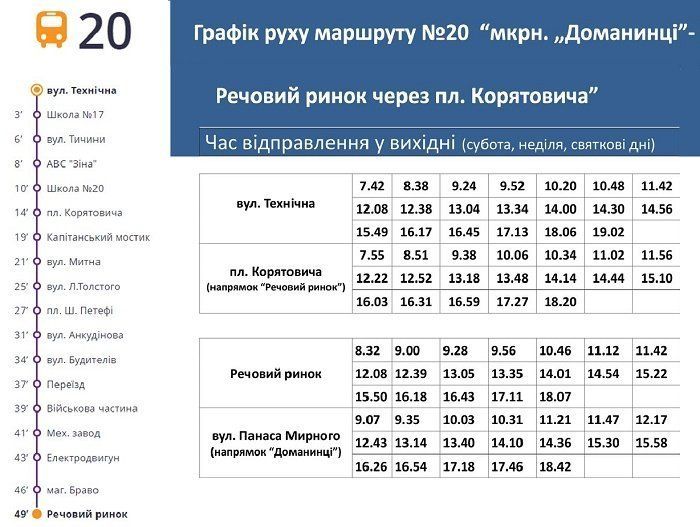 Изменения в расписании движения маршрута №20 в Ужгороде