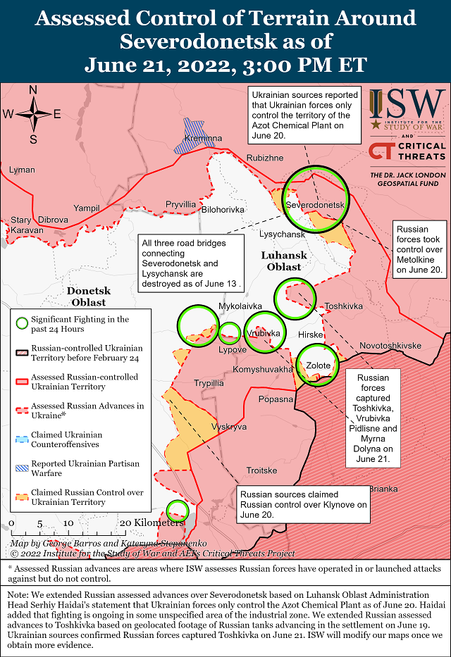Американский Институт изучения войны опубликовал карты боевых действий в Украине на 22 июня