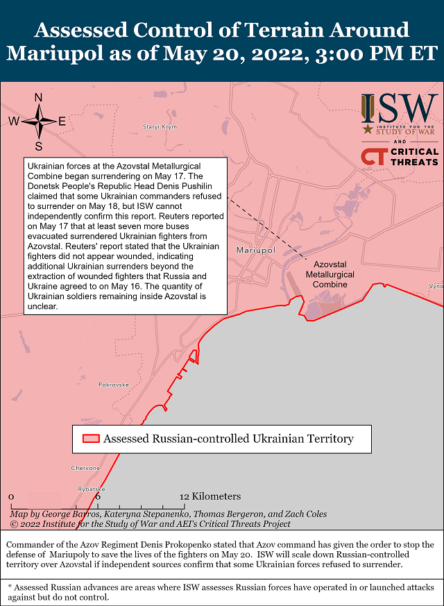 Карта боевых действий в Украине на 21 мая (Институт изучения войны США)