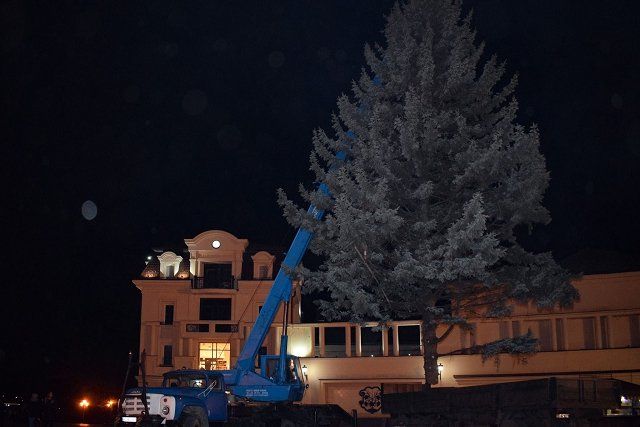 На Театральной в Ужгороде установили главную елку