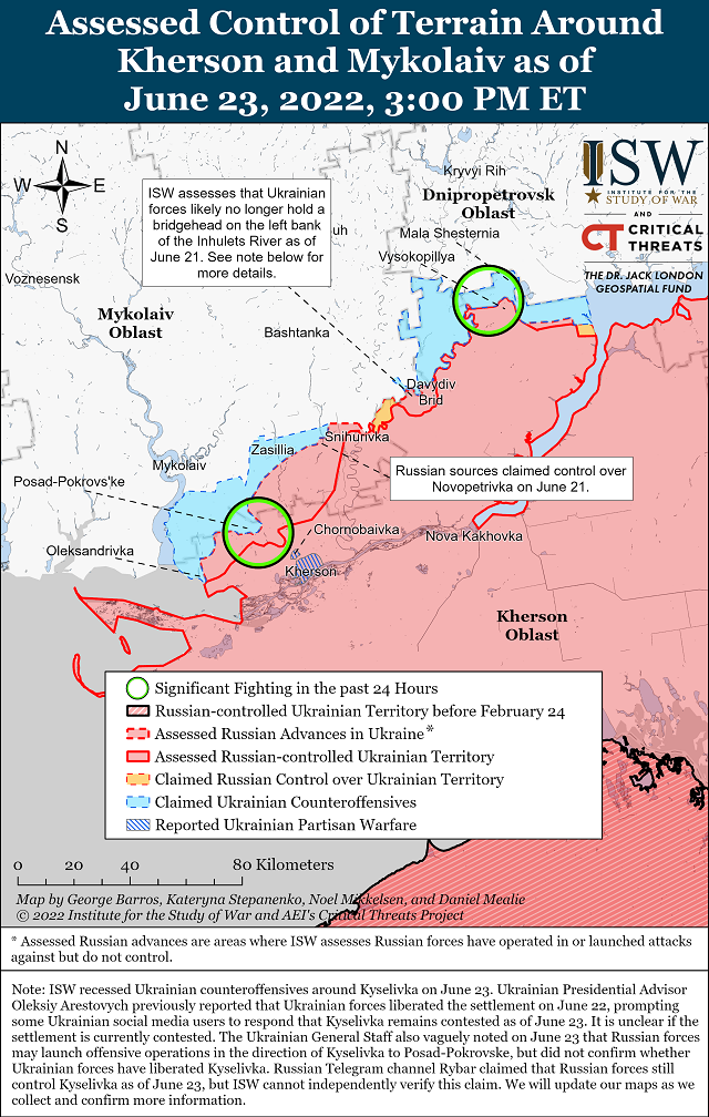 Американский Институт изучения войны опубликовал карту боевых действий в Украине на 24 июня