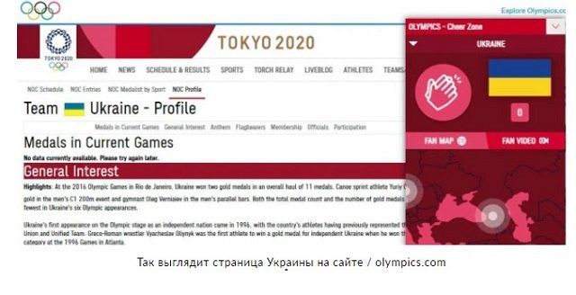 На сайте Игр в Токио Крым отрезали от Украины