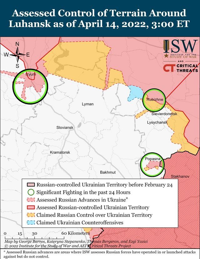 Американский Институт по изучению войны опубликовал новые карты боевых действий в Украине (15.04)