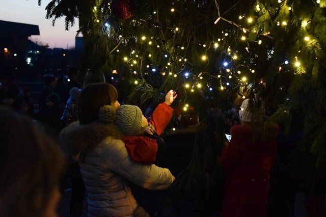 Новогодняя зеленая красавица номер один в Ужгороде засияла огнями