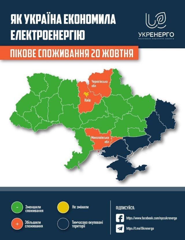 Области саботажники: Укрэнерго опубликовало карту экономии электроэнергии