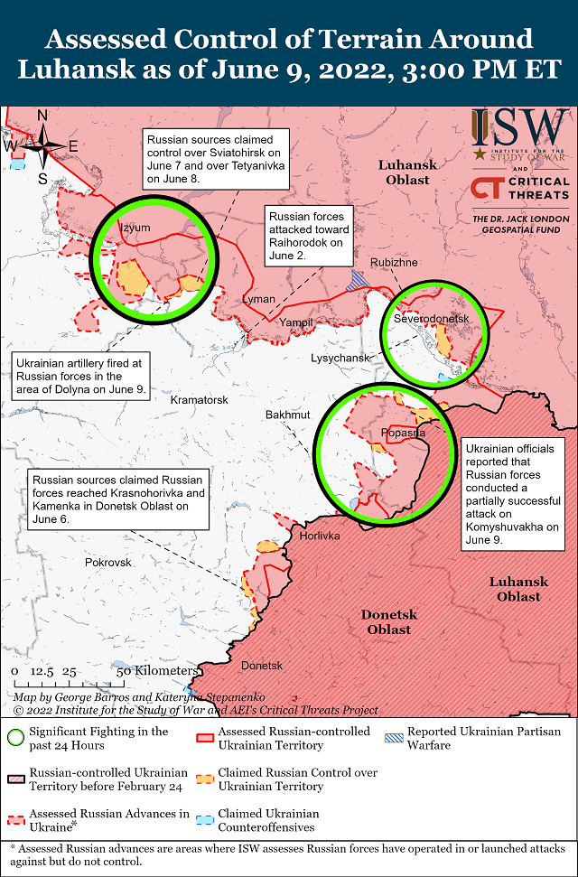  Карты боевых действий в Украине от "Института изучения войны" на 10 июня