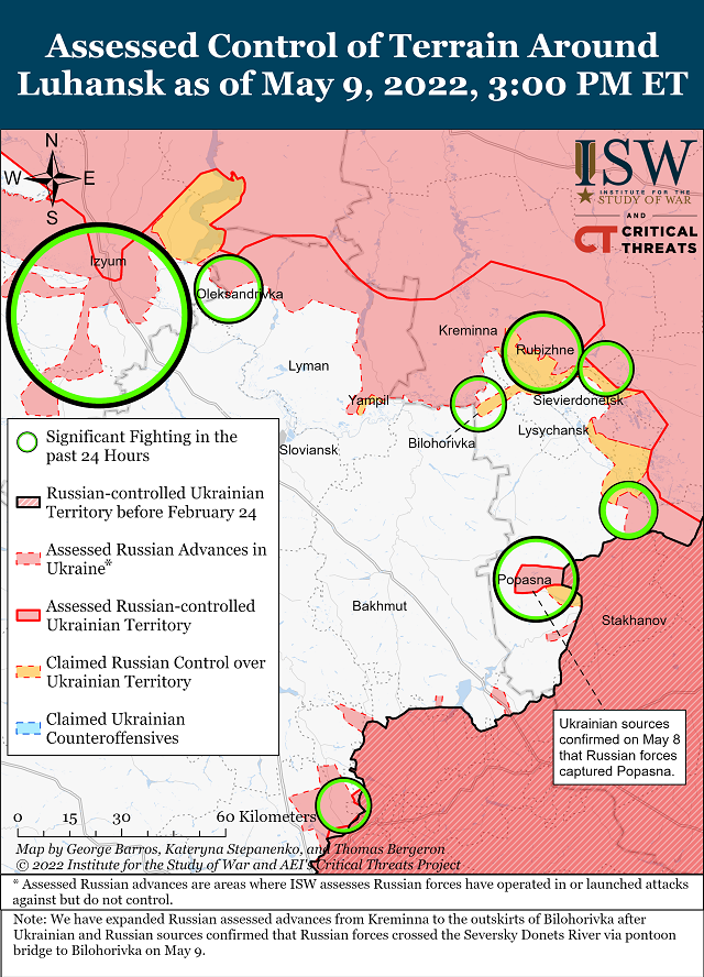 Актуальные карты боевых действий на 10 мая в Украине от Института по изучению войны (США)
