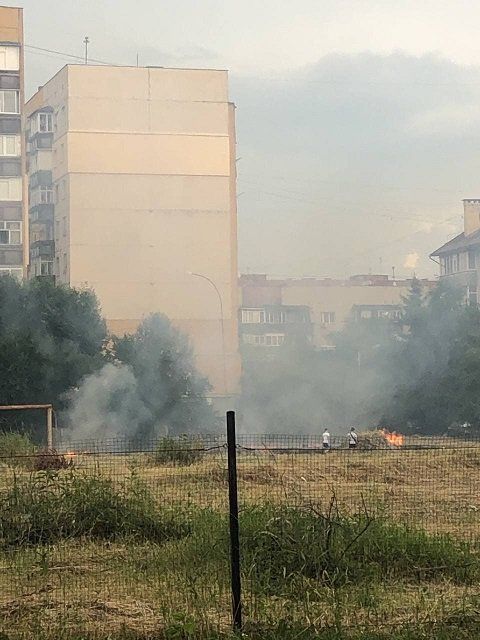 В Ужгороде рядом с жилыми домами горит трава 