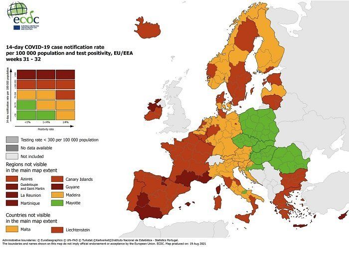 COVID-карта Европы потемнела: страны-соседи Закарпатья пока "зеленые"