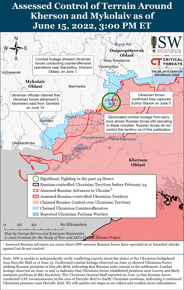 Обновленные карты боевых действий в Украине от Института по изучению войны (США) на 16 июня