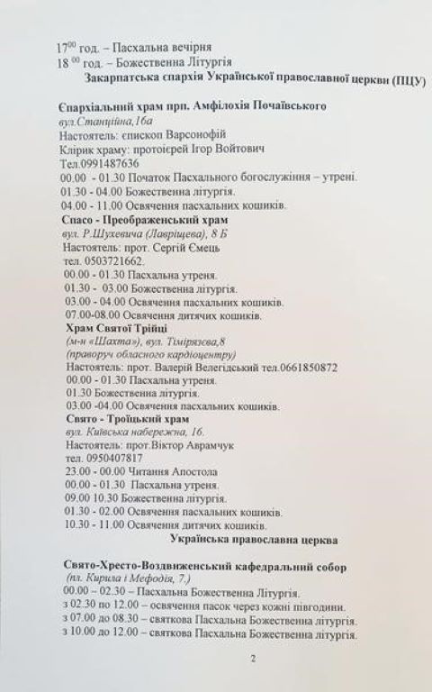  График Пасхальных Богослужений и освящения пасок в Ужгороде
