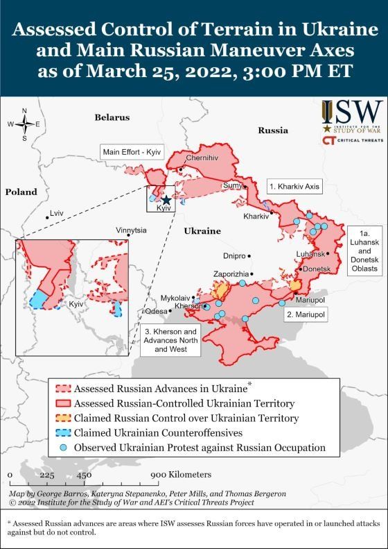 Американский Институт по изучению войны опубликовал новую карту боевых действий в Украине (25.03)
