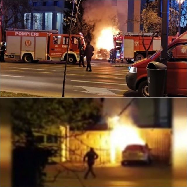 В столице Румынии автомобиль протаранил ограждение посольства РФ и загорелся