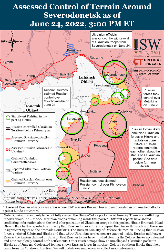 Актуальные карты боевых действий на 25 июня в Украине от Института по изучению войны (США)