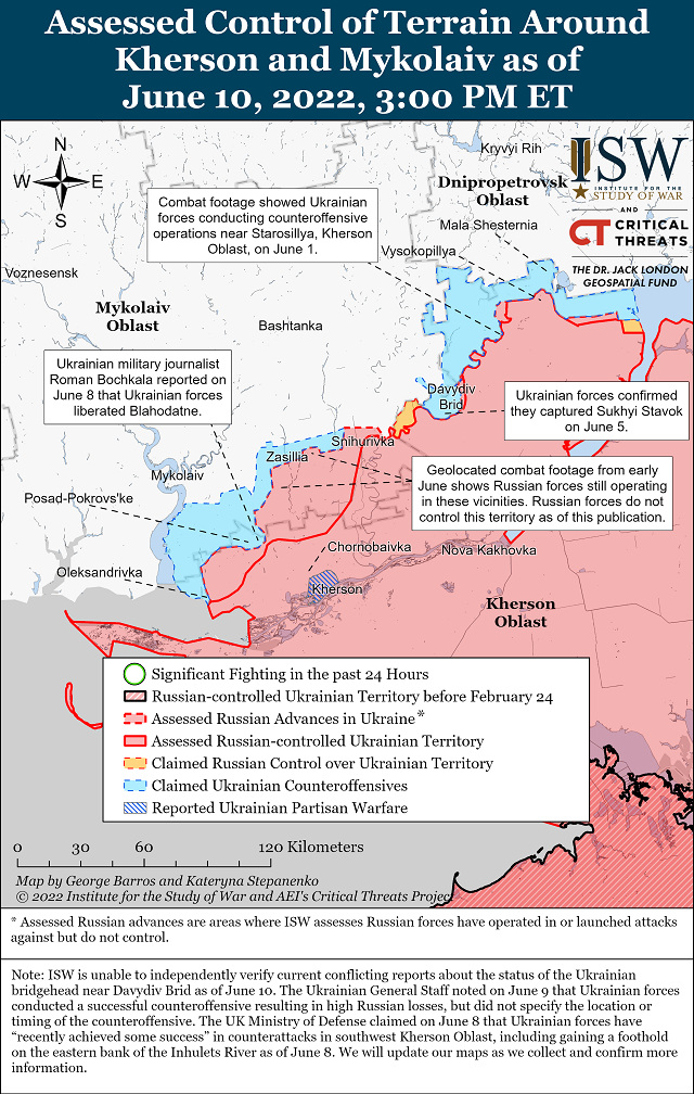 Институт по изучению войны (США) опубликовал карты боевых действий в Украине на 11.06