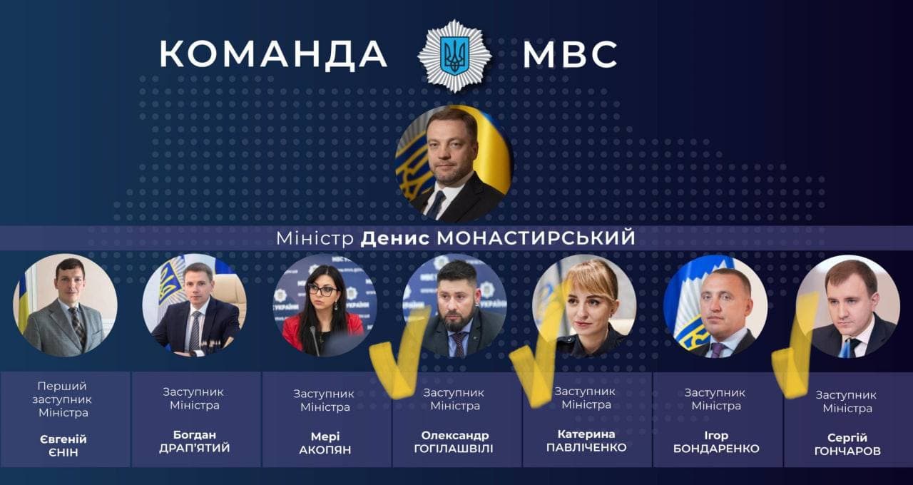 Гогиашвили, Гончаров и Павличенко ранее работали на этих же должностях в МВД во время руководства предыдущего министра Арсена Авакова.