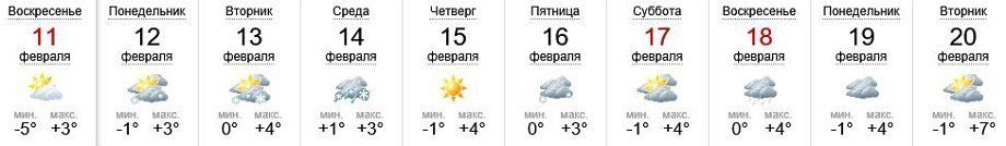 Прогноз погоды в Ужгороде на 11-20 февраля