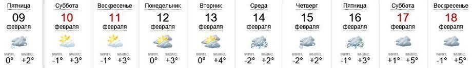 Прогноз погоды в Ужгороде на 9-18 февраля