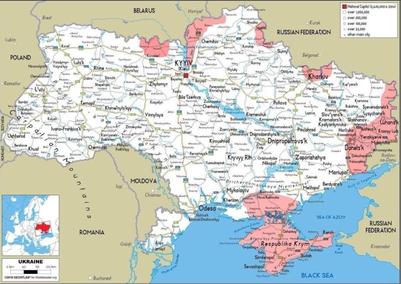 Карта российского вторжения в Украину состоянием на 25 февраля 