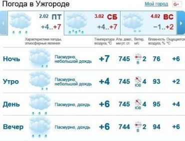 2 февраля в Ужгороде будет пасмурно, дождь