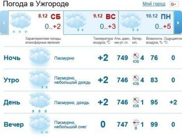 8 декабря в Ужгороде будет облачно, сильный дождь