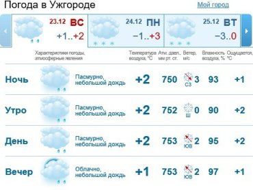 В Ужгороде погода будет пасмурной, мелкий дождь