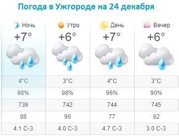 Прогноз погоды в Ужгороде на 24 декабря 2019