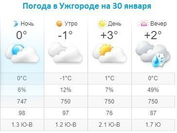 Прогноз погоды в Ужгороде на 30 января 2020