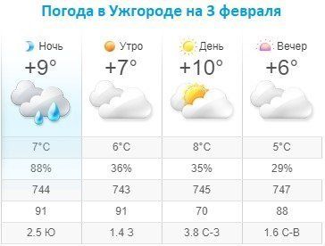 Прогноз погоды в Ужгороде на 3 февраля 2020