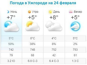 Прогноз погоды в Ужгороде на 24 февраля 2020