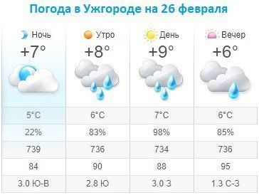 Прогноз погоды в Ужгороде на 26 февраля 2020