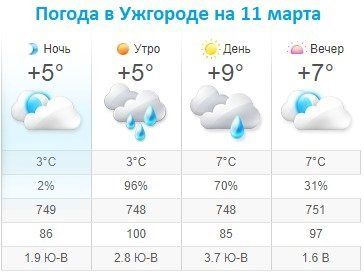 Прогноз погоды в Ужгороде на 11 марта 2020