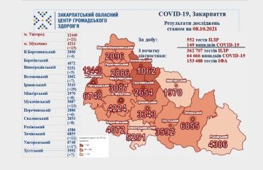 В Закарпатье от ковид умерло 4 человек: статистика на 8 октября