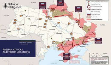 Карта боевых действий в Украине (по версии британской разведки) — по состоянию на 31 марта