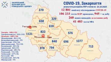В Закарпатье по новым случаям COVID-19 лидируют Ужгород и Ужгородский район: Данные на 24 октября