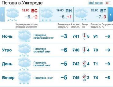 18 марта в Ужгороде будет облачно, сильный снег