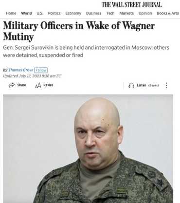 WSJ: После мятежа Пригожина задержали генерала Суровикина и более 10 старших офицеров