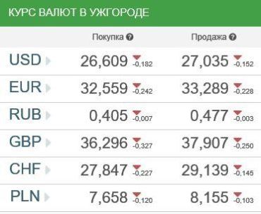 Курс валют в банках Ужгорода 13 февраля