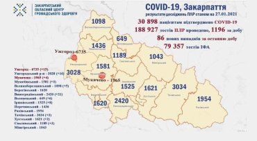 В Закарпатье по новым случаям коронавируса лидируют Ужгородский и Виноградовский районы: Данные на 27 января